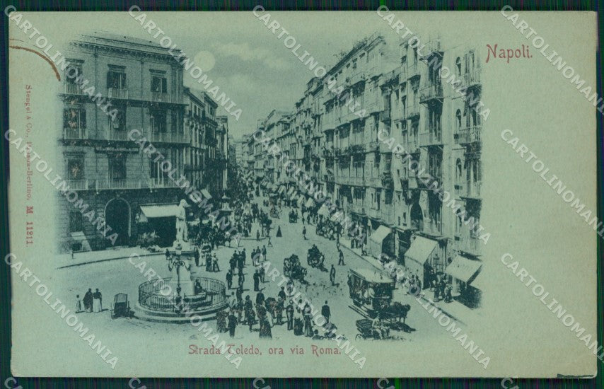 Napoli città Via Roma Tram a Cavalli cartolina MT2528 – fronte