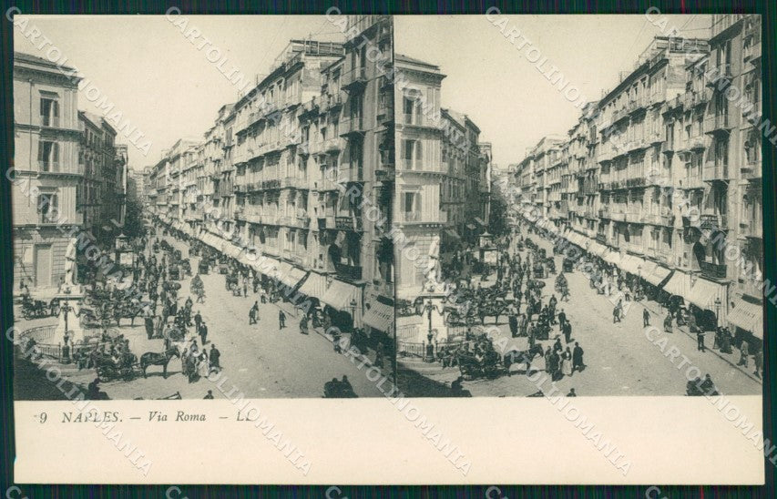 Napoli cittàVia Roma Stereo View cartolina MT2591 – fronte