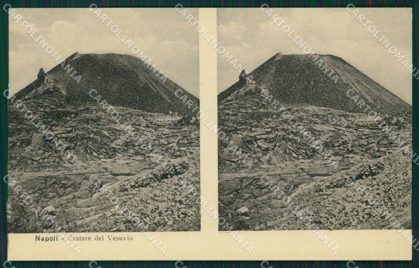 Napoli città Cratere del Vesuvio Stereo View cartolina MT2593 – fronte