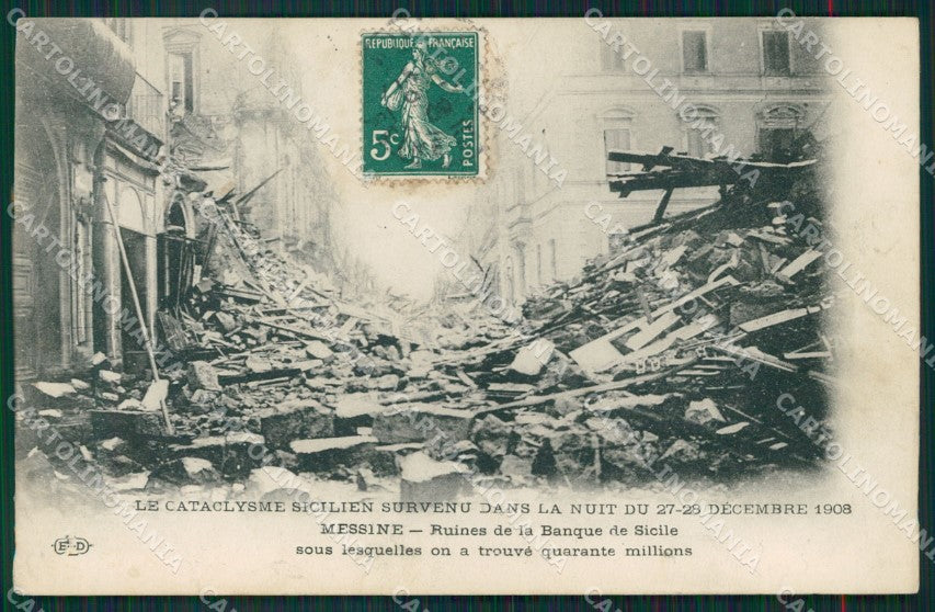 Messina città Rovine Terremoto 1908 Banca di Sicilia SCOLLATA cartolina MT2646 – fronte