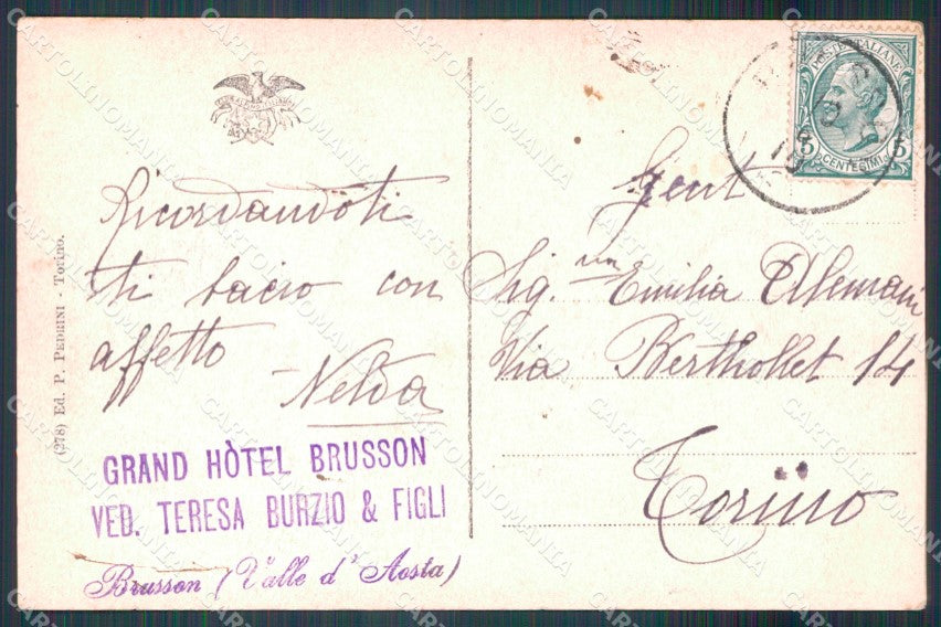 Aosta Brusson Brussone Becca Turché cartolina MT2738 – retro