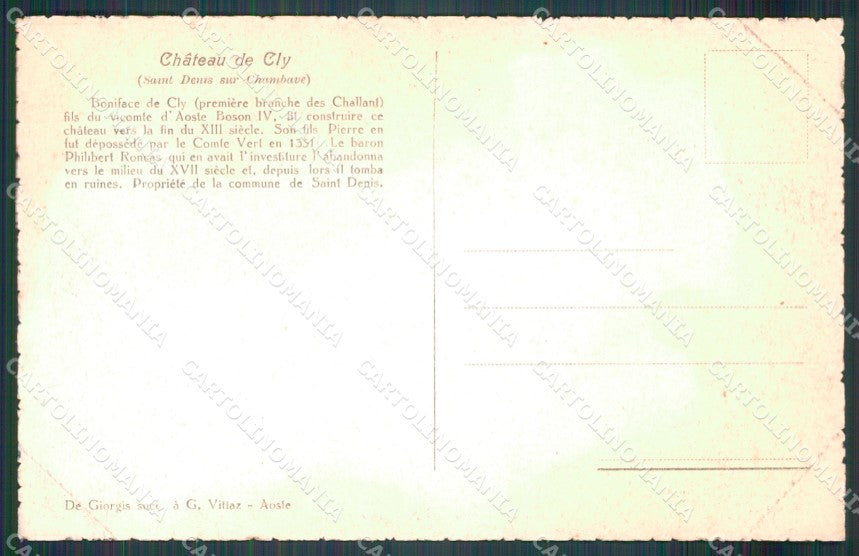 Aosta Saint Denis Chambave Castello di Cly cartolina MT2821 – retro