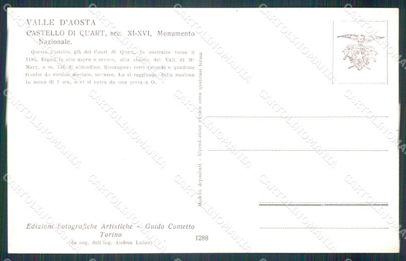 Aosta Quart Castello di Foto cartolina MT2846 – retro