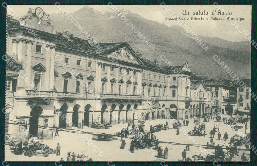 Aosta città Piazza Carlo Alberto Municipio cartolina MT2887 – fronte