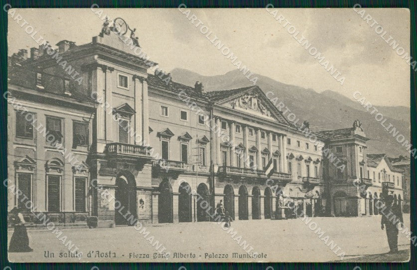 Aosta città Piazza Carlo Alberto Municipio cartolina MT2888 – fronte