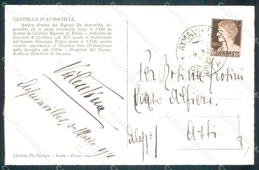 Aosta Aymavilles Castello di cartolina MT2912 – retro