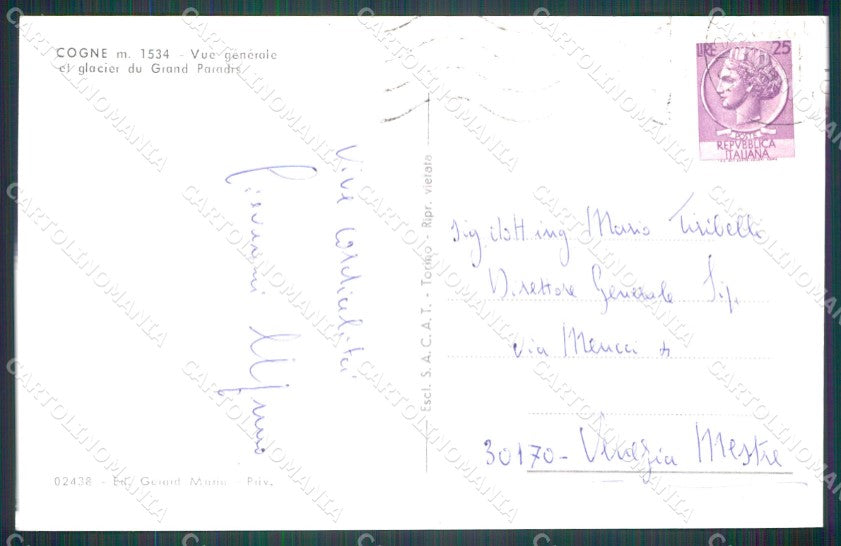 Aosta Cogne Ghiacciai Gran Paradiso Foto cartolina MT2926 – retro