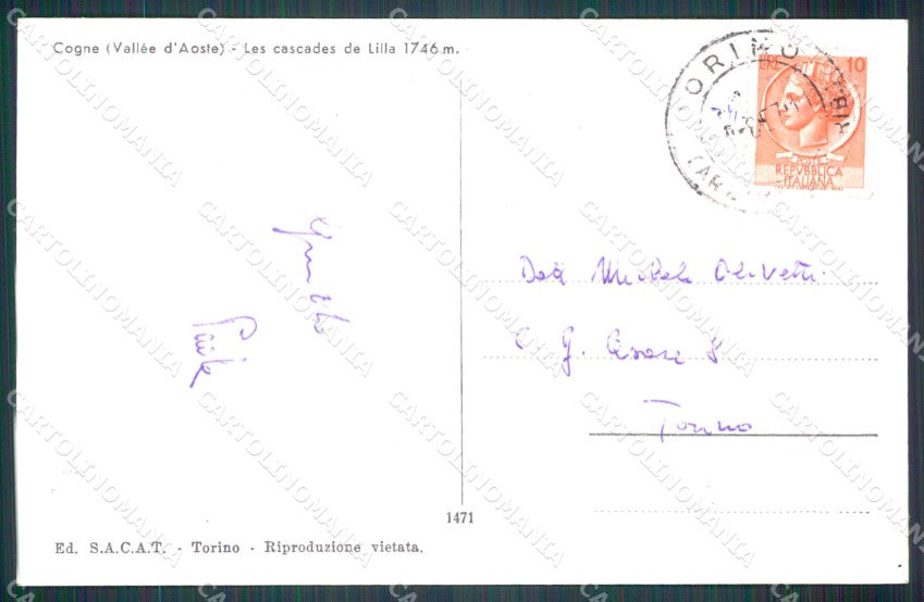 Aosta Cogne Lillaz Cascate Foto cartolina MT2930 – retro