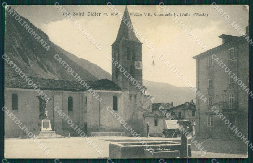 Aosta Pré Saint Didier Piazza Vittorio Emanuele II PIEGHINA cartolina MT2973 – fronte