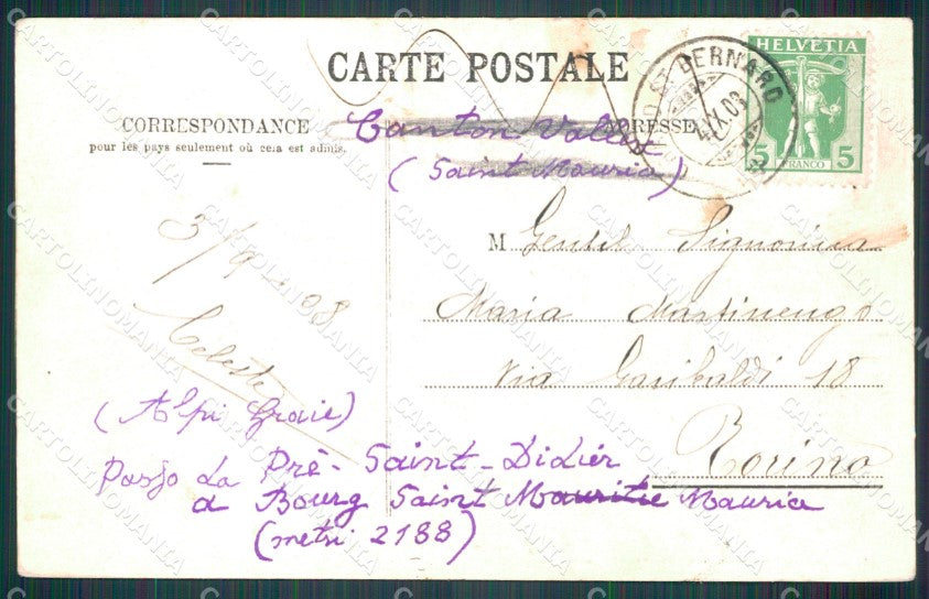 Aosta La Thuile Ospizio Mauriziano Piccolo San Bernardo cartolina MT2989 – retro