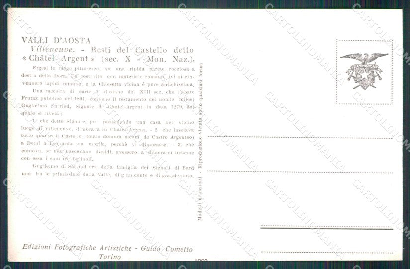 Aosta Villeneuve Resti Castello d'Argento Foto cartolina MT3008 – retro