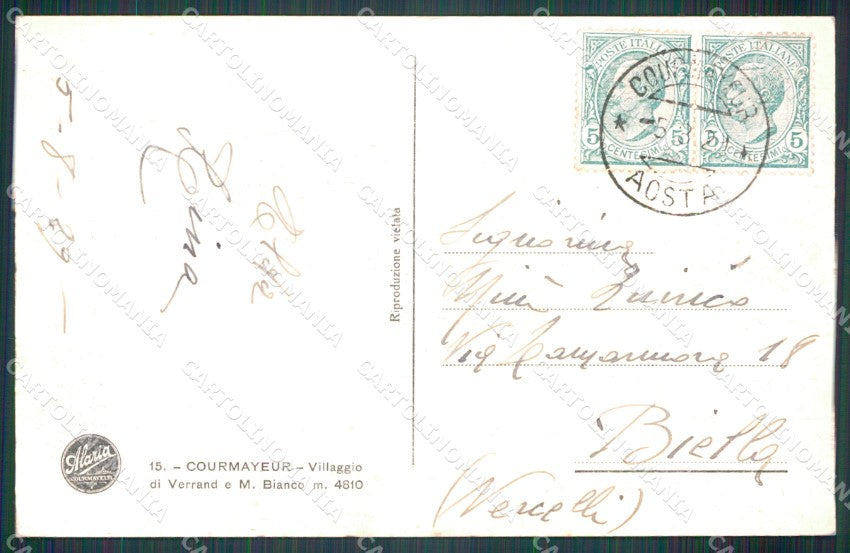 Aosta Courmayeur Verrand Monte Bianco cartolina MT3013 – retro