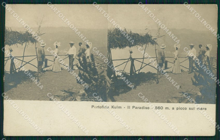 Genova Portofino Parco Kulm Stereo View Foto cartolina MT3095 – fronte