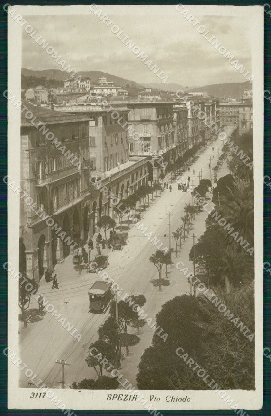 La Spezia città Via Chiodo Tram Foto cartolina MT3123 – fronte