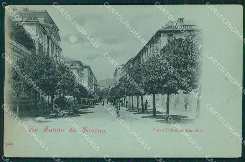Savona città Corso Principe Amedeo Chiaro di Luna PIEGA cartolina MT3144 – fronte
