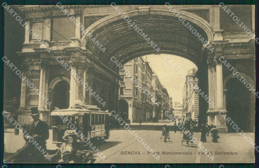 Genova città Via XX Settembre Ponte Monumentale Tram cartolina MT3287 – fronte