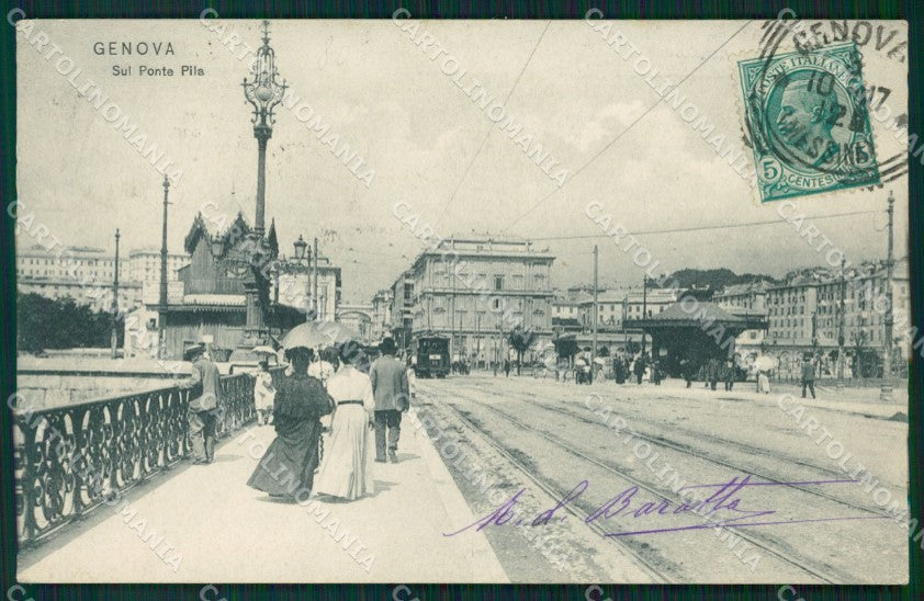 Genova città Ponte Pila Tram cartolina MT3296 – fronte