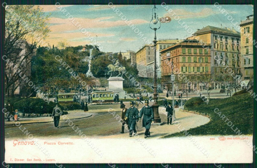 Genova città Piazza Corvetto Militari Tram cartolina MT3318 – fronte