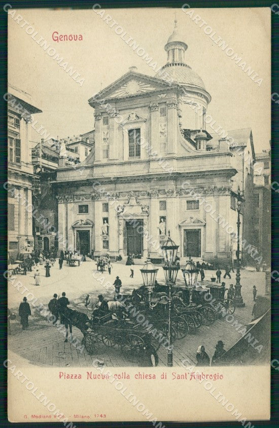 Genova città Chiesa Sant'Ambrogio Carrozze cartolina MT3337 – fronte