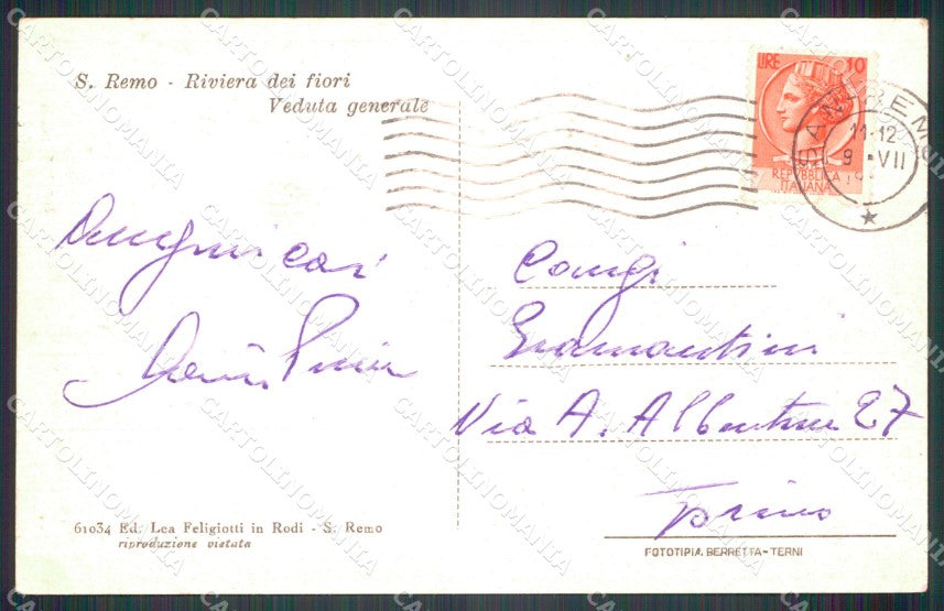 Imperia Sanremo cartolina MT3413 – retro
