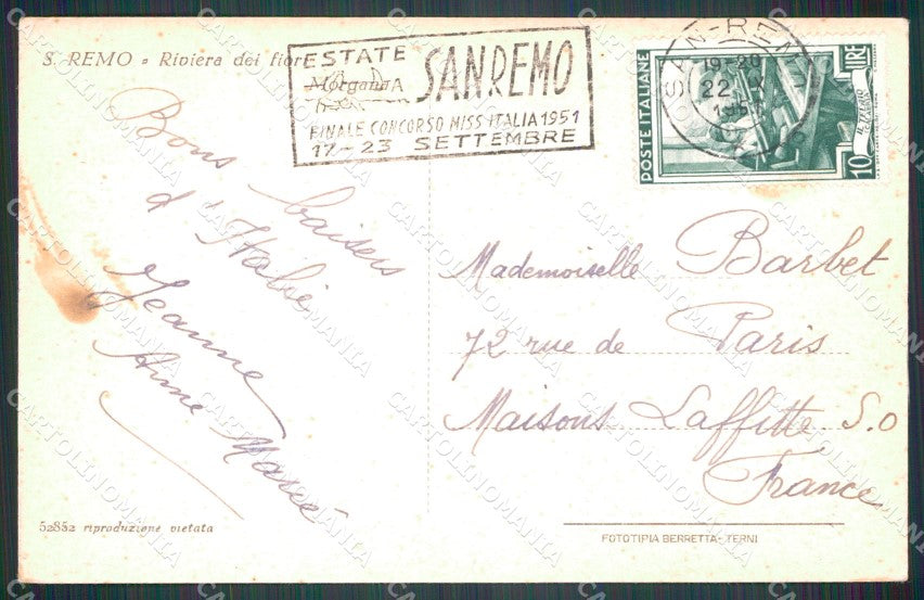 Imperia Sanremo cartolina MT3462 – retro
