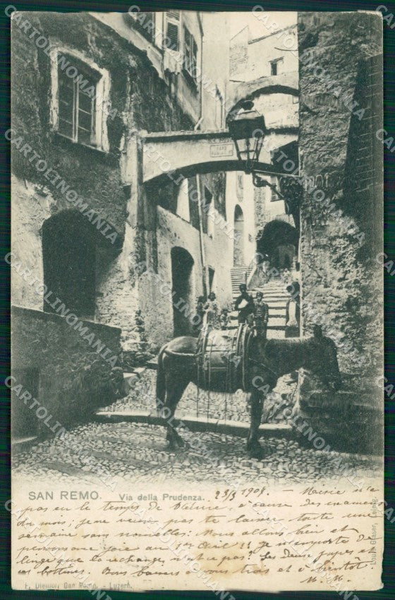 Imperia Sanremo Via della Prudenza Asino cartolina MT3484 – fronte