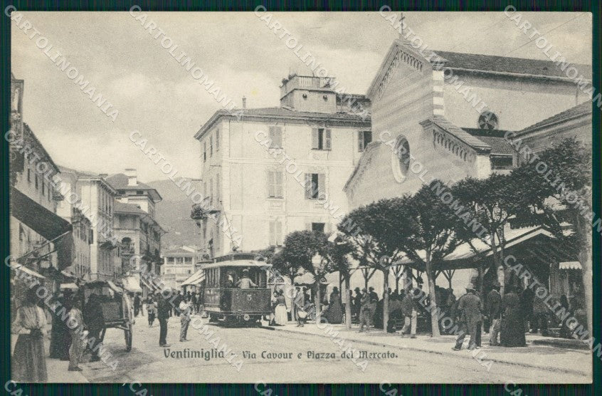 Imperia Ventimiglia Via Cavour Piazza Mercato Tram cartolina MT3730 – fronte