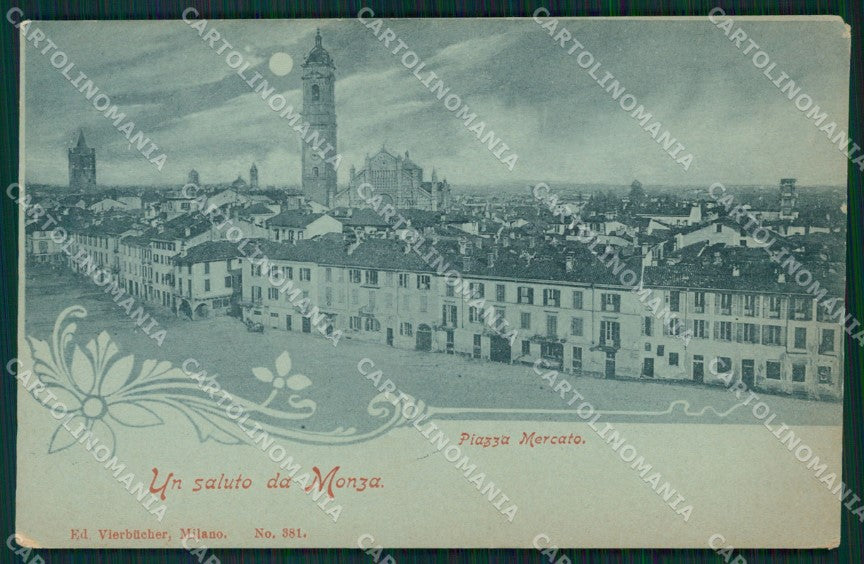 Milano Monza Piazza Mercato Chiaro di Luna cartolina MT3896 – fronte