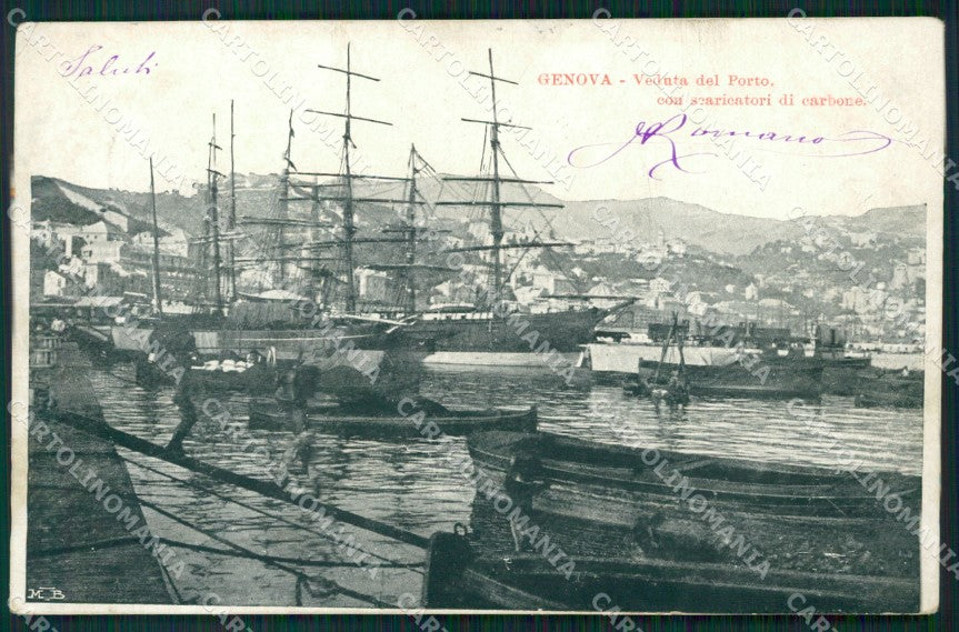 Genova città Porto Veliero Scaricatori di Carbone cartolina MT3940 – fronte