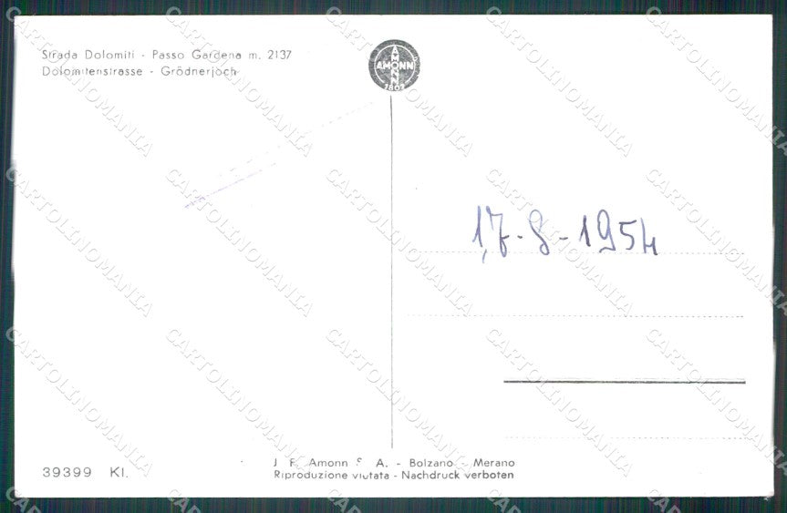 Bolzano Passo Gardena cartolina MT4035 – retro