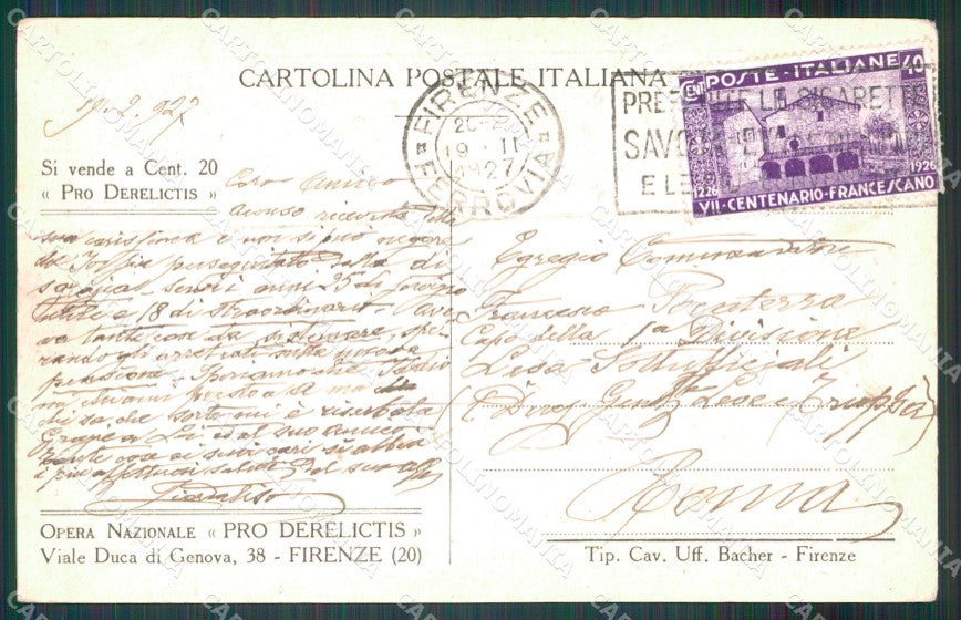 Firenze città Opera nazionale Pro Derelictis cartolina MT4174 – retro