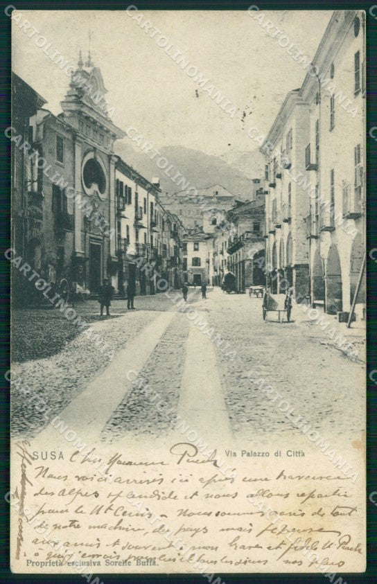 Torino Susa Via Palazzo di Città RIFILATA cartolina MT4285 – fronte