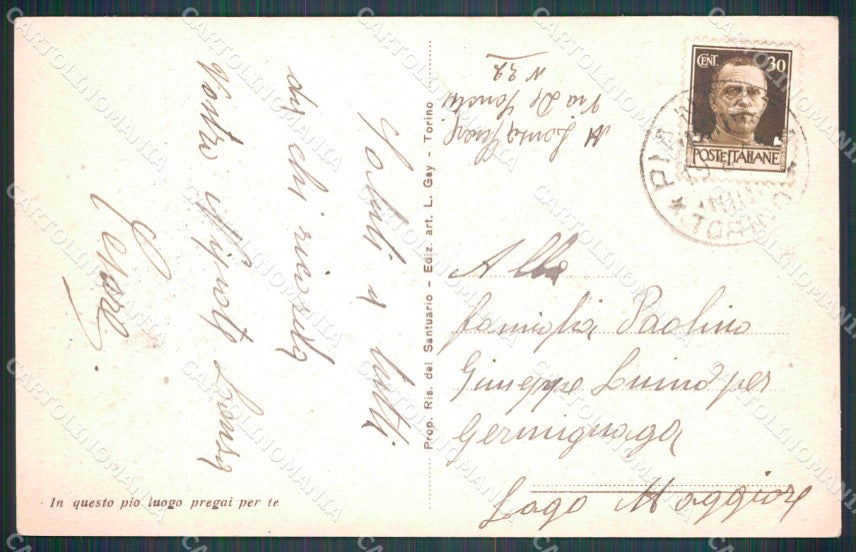 Torino Pianezza Santuario di San Pancrazio cartolina MT4299 – retro