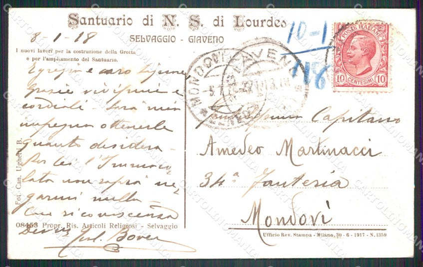 Torino Giaveno Selvaggio Santuario cartolina MT4377 – retro