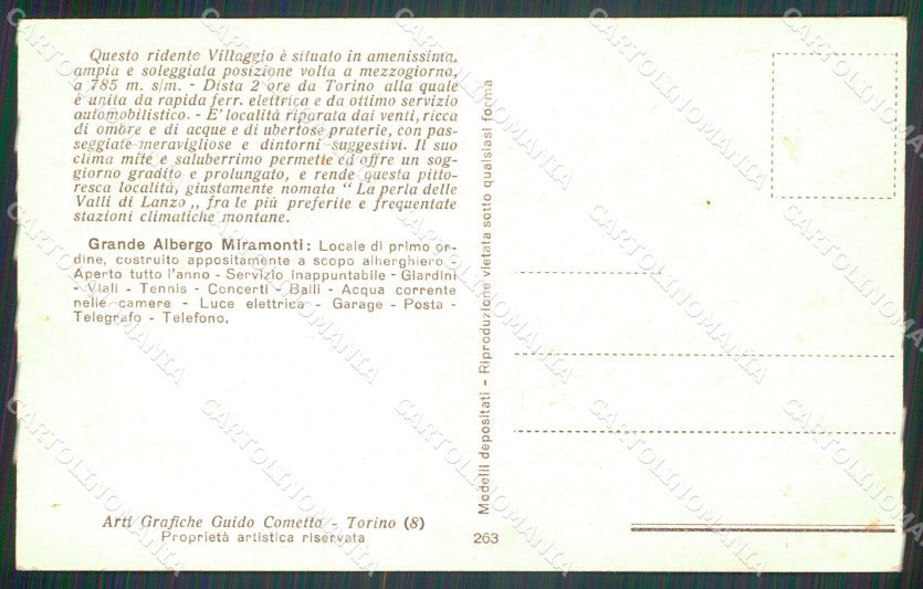 Torino Viù Valli di Lanzo Grande Albergo Miramonti cartolina MT4612 – retro