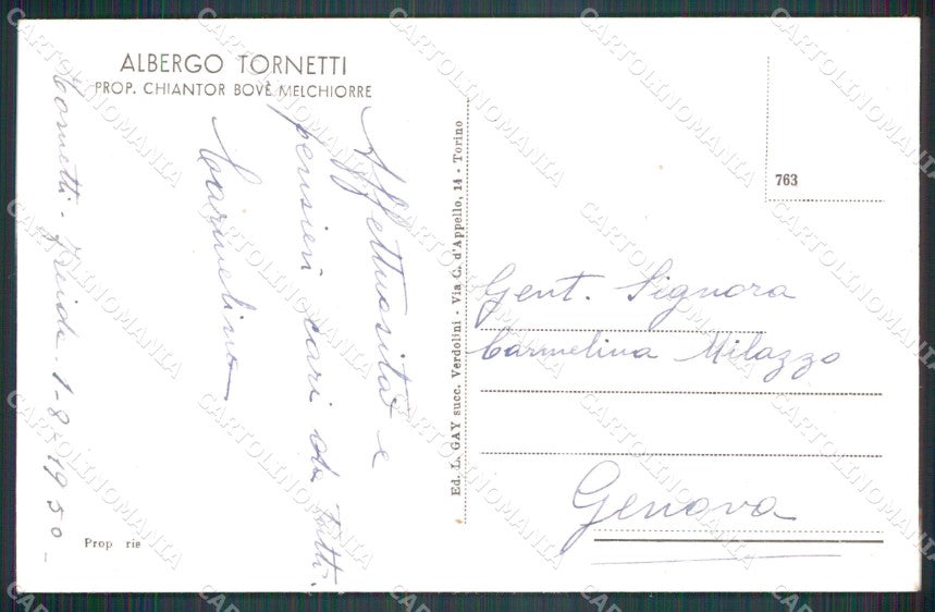 Torino Usseglio Valli di Lanzo Costumi Albergo Tornetti cartolina MT4676 – retro