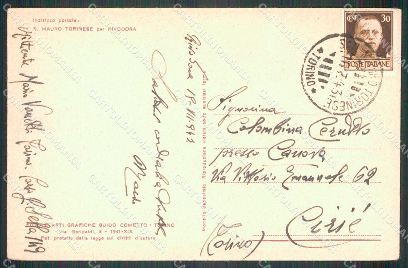 Torino Baldissero Rivodora Torinese cartolina MT4901 – retro