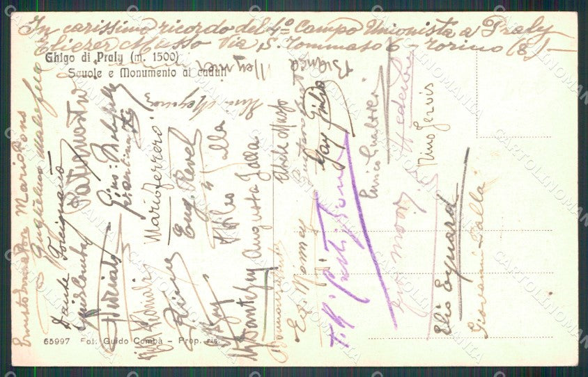 Torino Prali Ghigo Scuole Monumento ai Caduti Campo Unionista cartolina MT5148 – retro