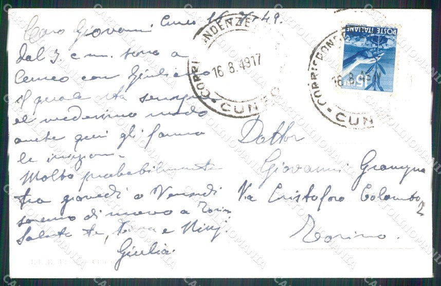 Cuneo Città Viale Angeli Foto cartolina MT5500 – retro