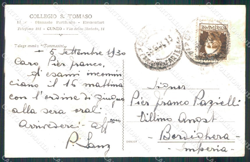 Cuneo Città Collegio San Tomaso cartolina MT5507 – retro
