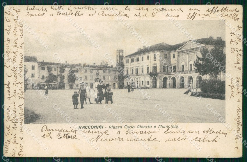Cuneo Racconigi Piazza Carlo Alberto Municipio PIEGHINA cartolina MT5574 – fronte