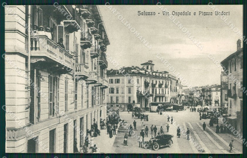 Cuneo Saluzzo Via Ospedale Piazza Bodoni Auto cartolina MT5609 – fronte