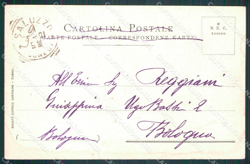 Cuneo Saluzzo Panorama TRACCE UMIDO cartolina MT5624 – retro