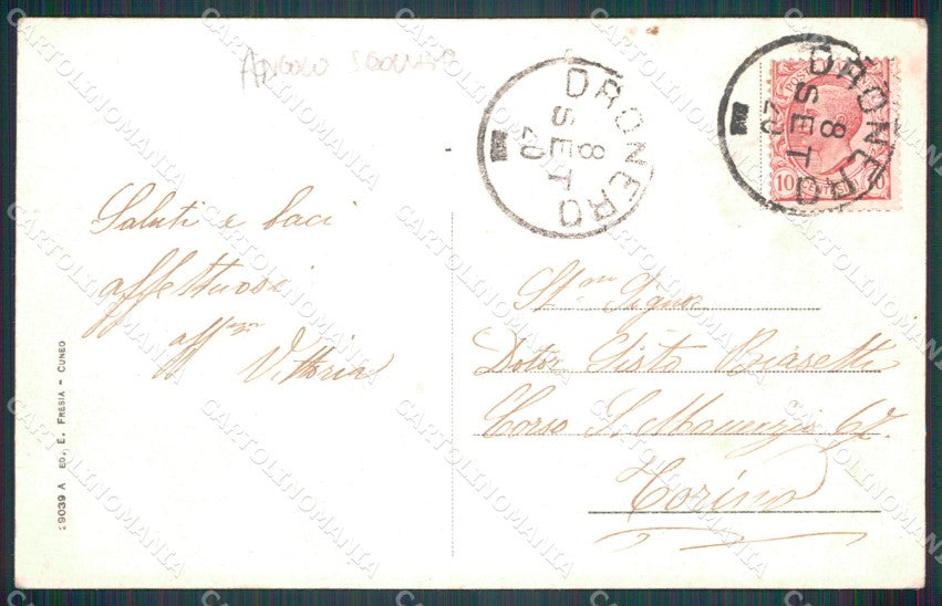 Cuneo Dronero Piazza Giolitti ANGOLO SCOLLATO cartolina MT5906 – retro