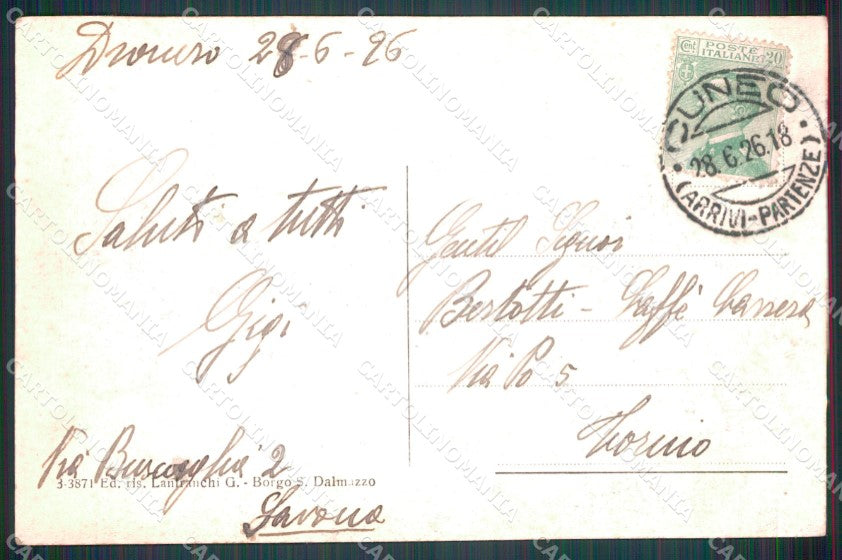 Cuneo Dronero Piazzetta San Sebastiano cartolina MT5933 – retro