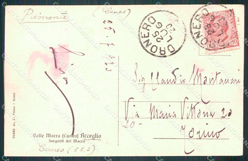 Cuneo Acceglio Valle Macra Sorgenti cartolina MT6064 – retro