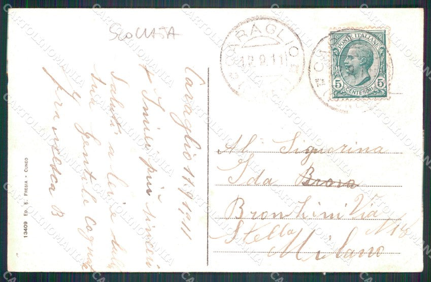 Cuneo Caraglio Piazza Vittorio Emanuele Treno SCOLLATA cartolina MT6091 – retro