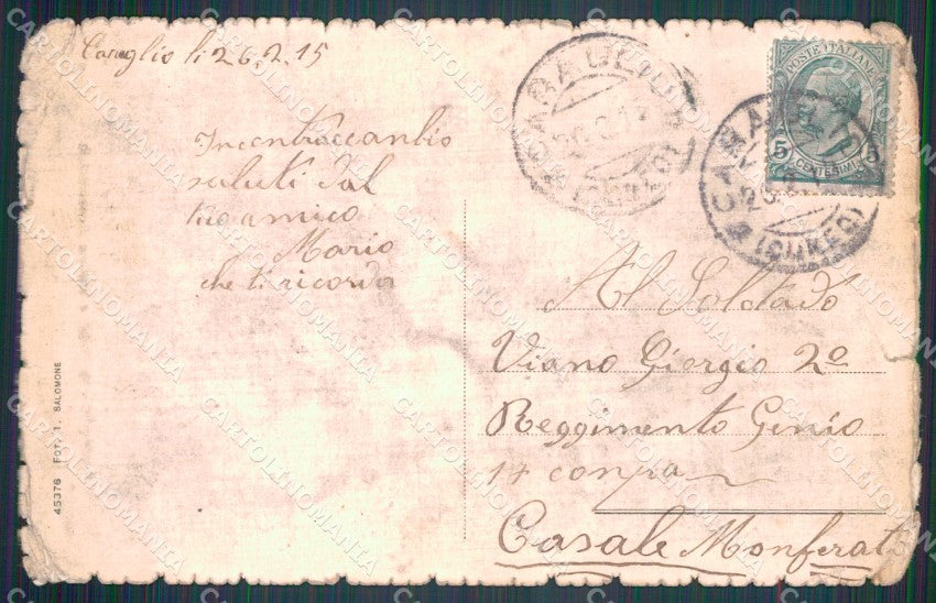 Cuneo Caraglio Via Roma PIEGHE STRAPPINI ABRASA cartolina MT6148 – retro