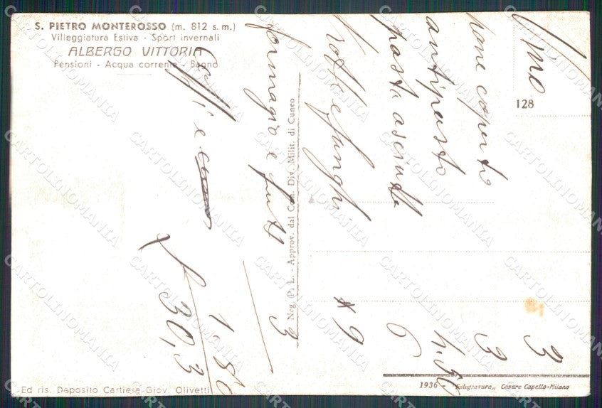 Cuneo Valle Grana Monterosso San Pietro Albergo RIFILATA cartolina MT6244 – retro