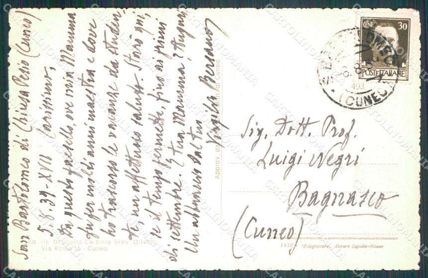 Cuneo Chiusa Pesio San Bartolomeo PIEGHE cartolina MT6369 – retro